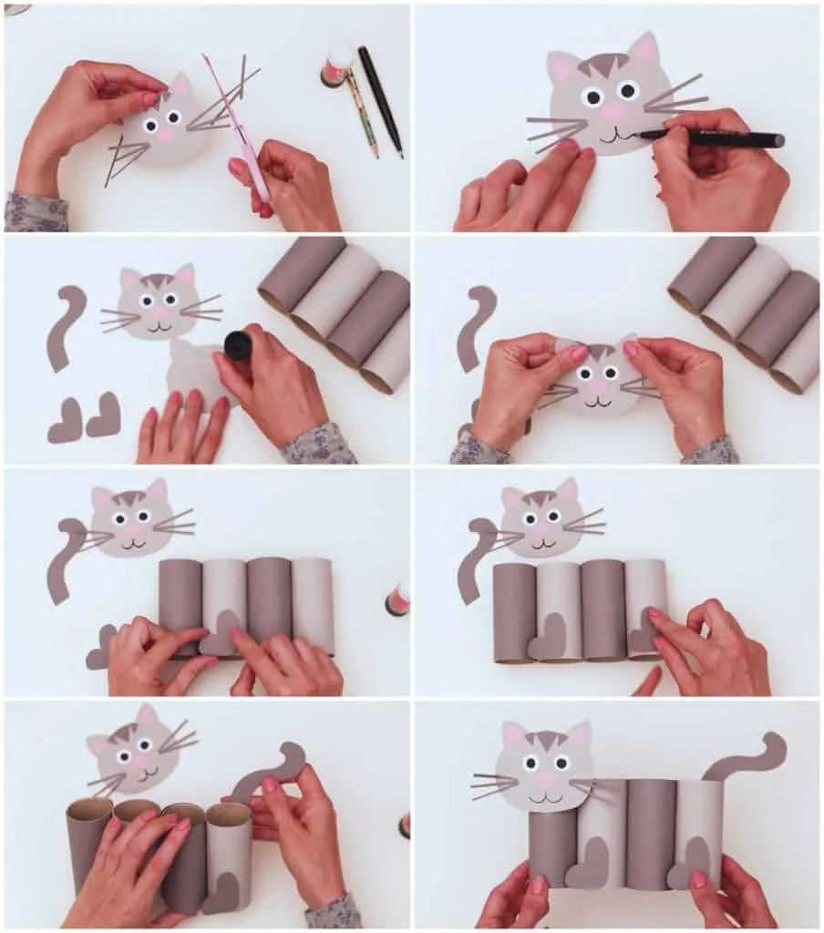 process to make a cat paper tube craft 