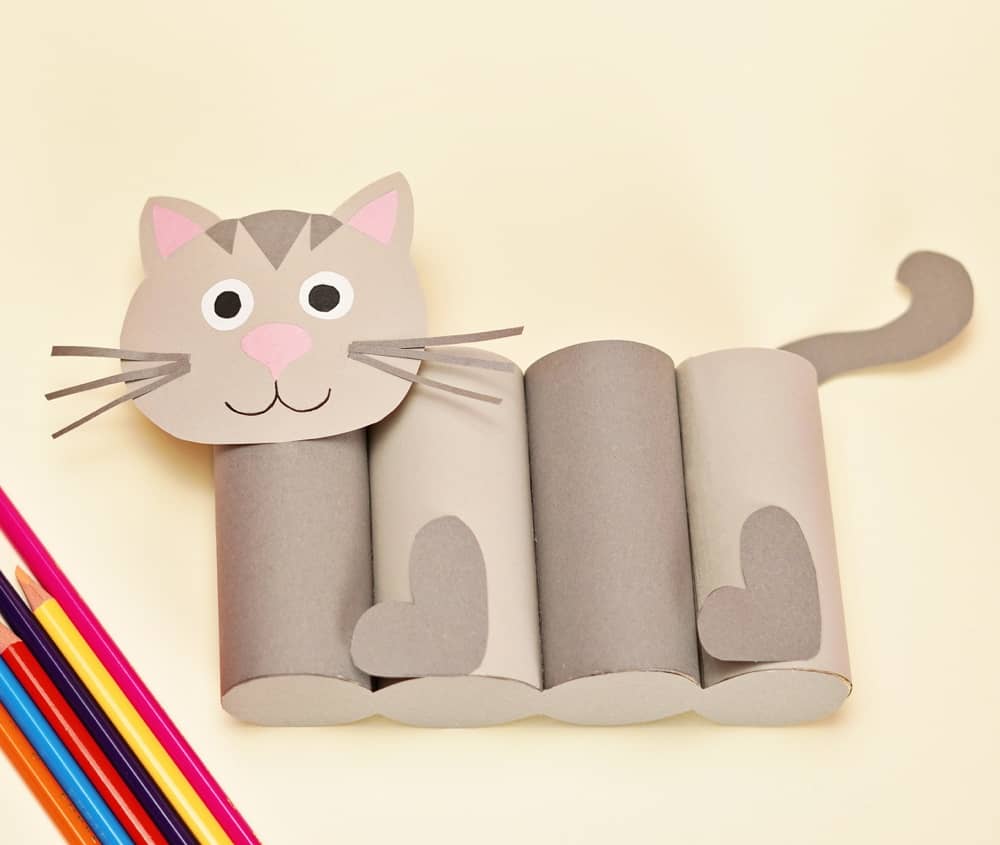 paper cat craft made of toilet paper tubes
