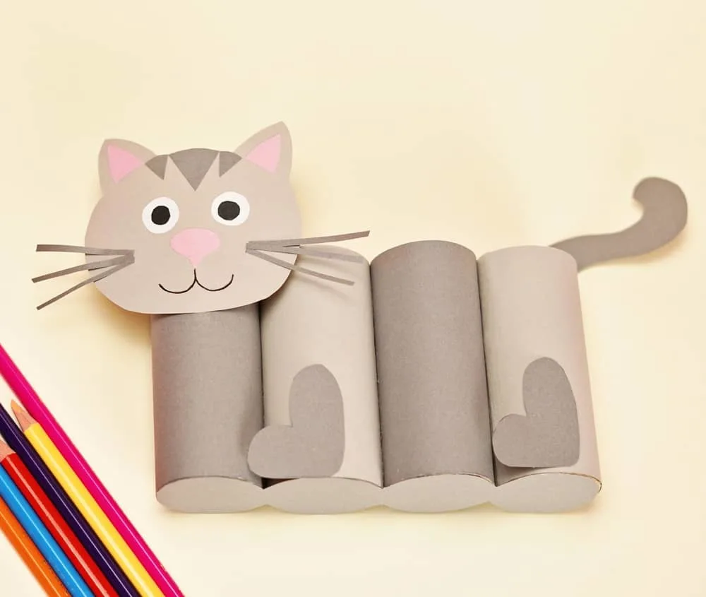 paper cat craft made of toilet paper tubes