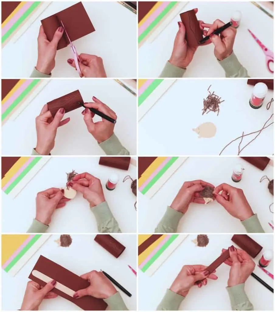 process pictures on how to make a craft hedgehog out of of paper