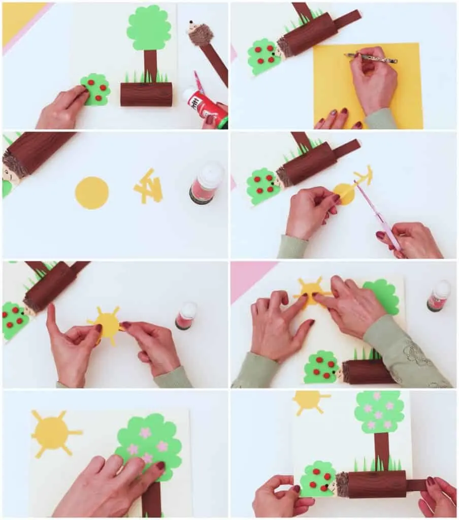 process pictures on how to make a craft hedgehog out of of paper