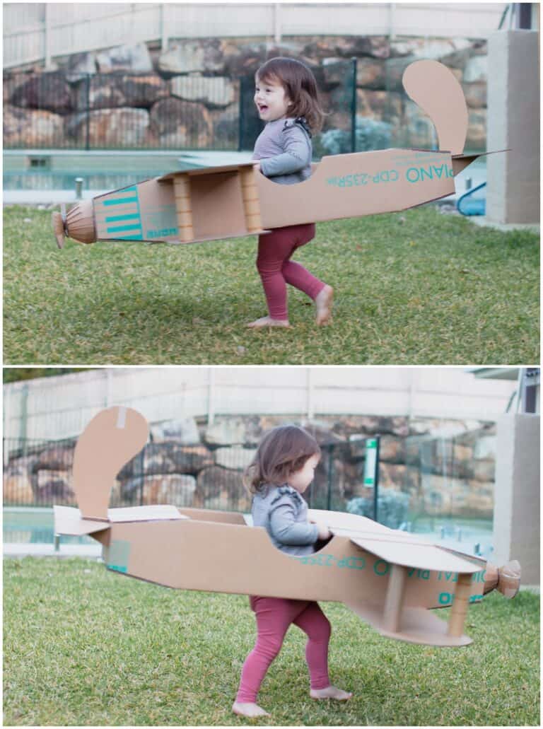 DIY Cardboard Plane Recycled Cardboard Costume for Kids