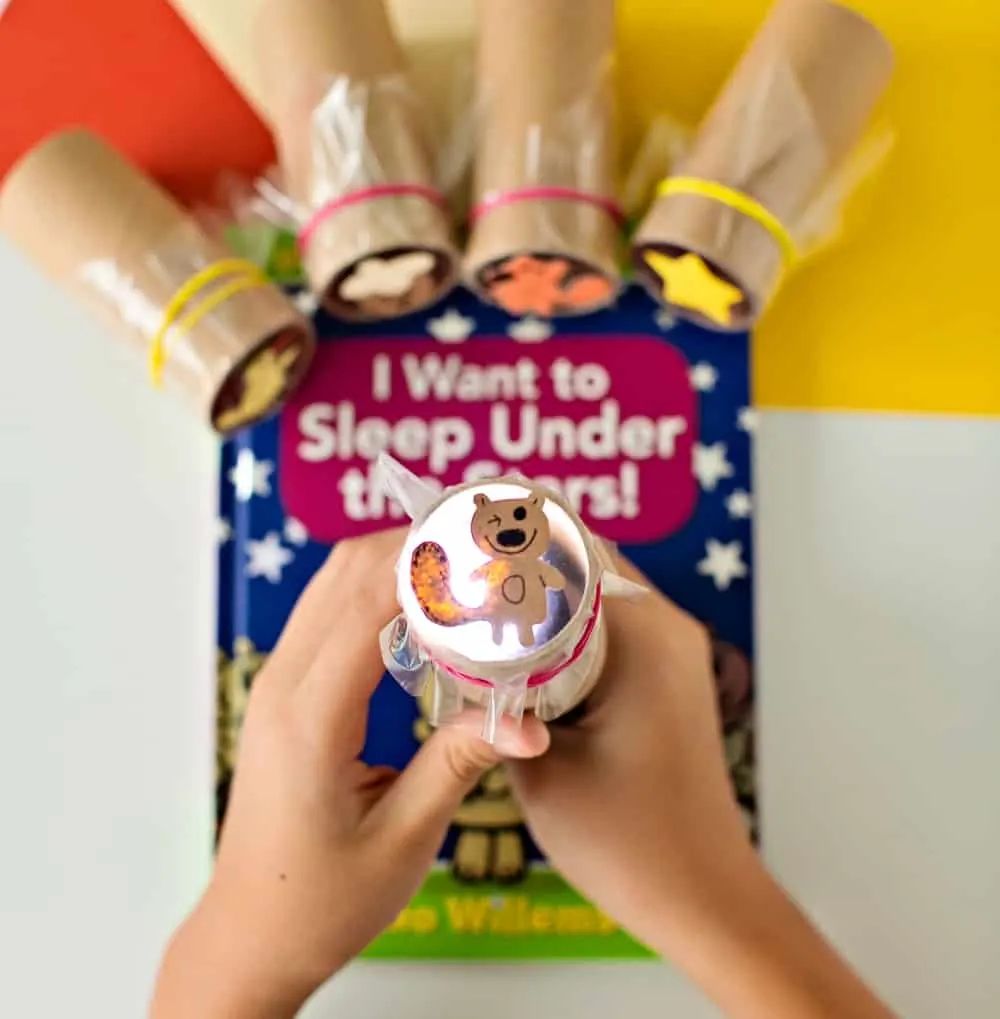 diy shadow paper roll projector based on I want to sleep under the stars Mo Willems book