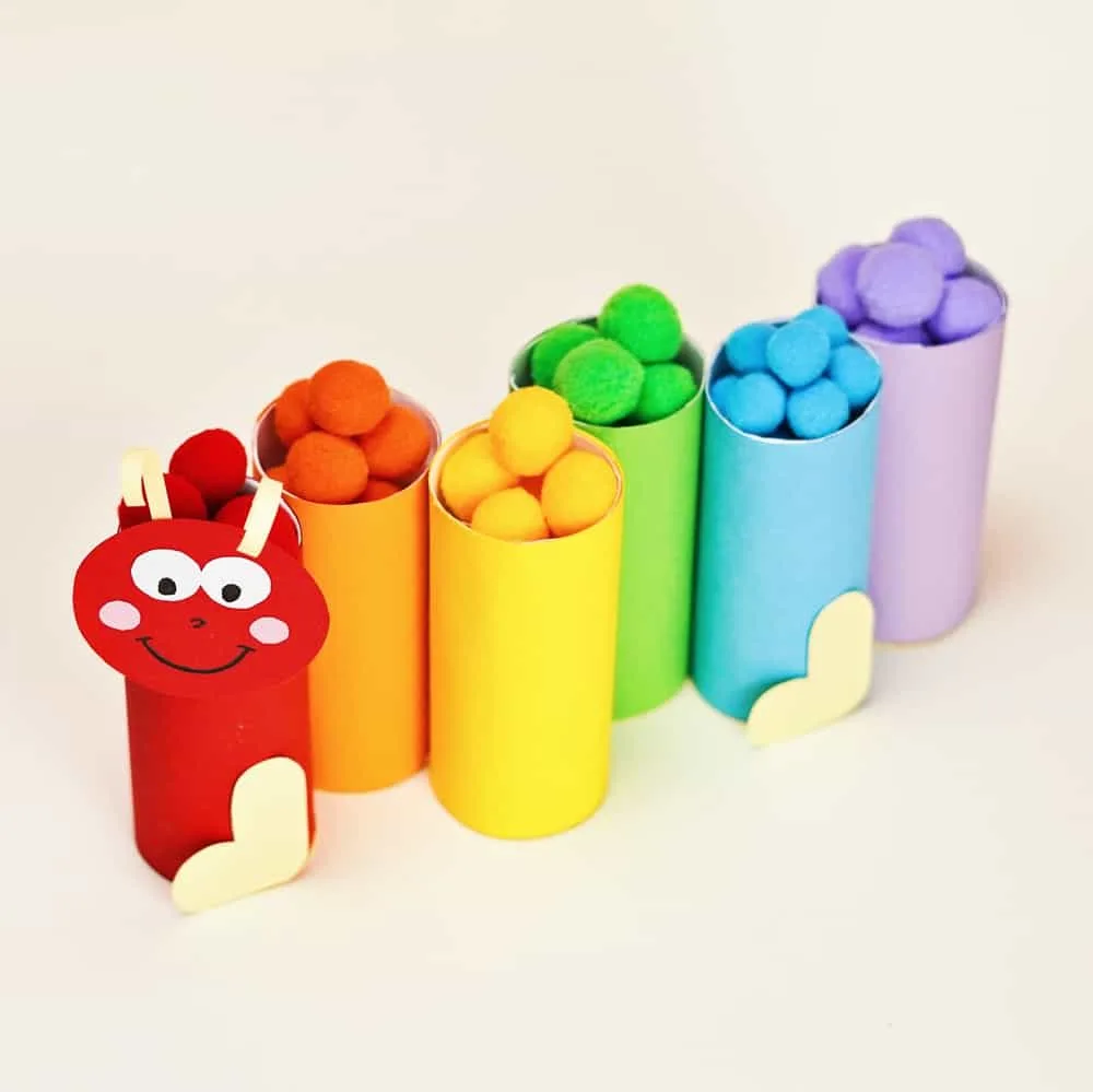 PAPER TUBE CATERPILLAR POM POM LEARNING ACTIVITY