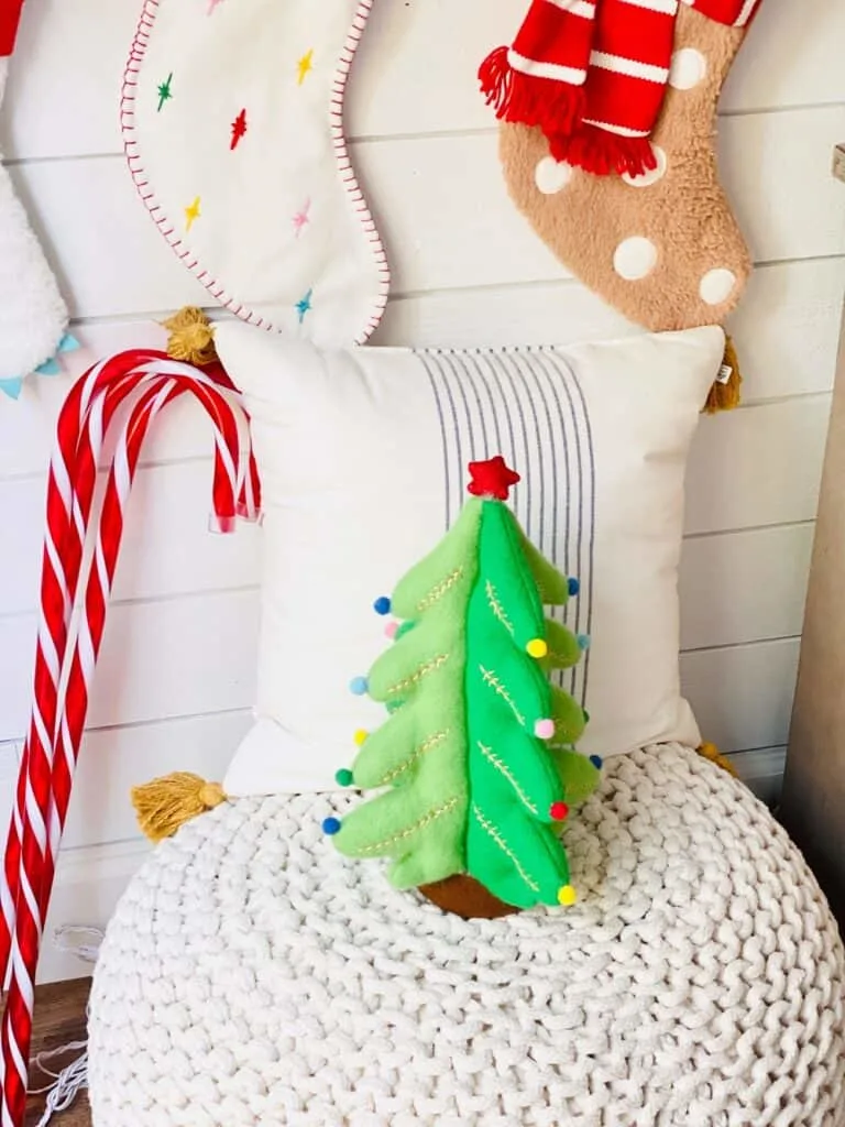 Christmas stuffed tree and candy cane decorations 