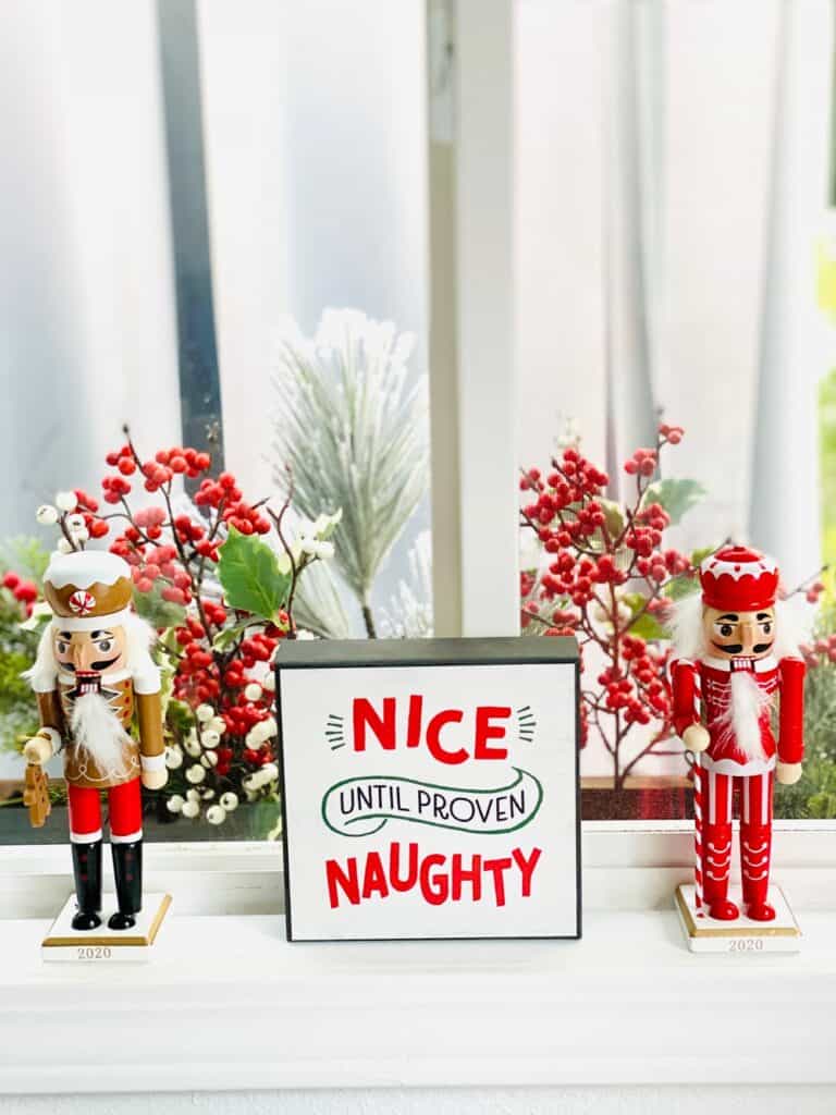 christmas sign and nutcrackers