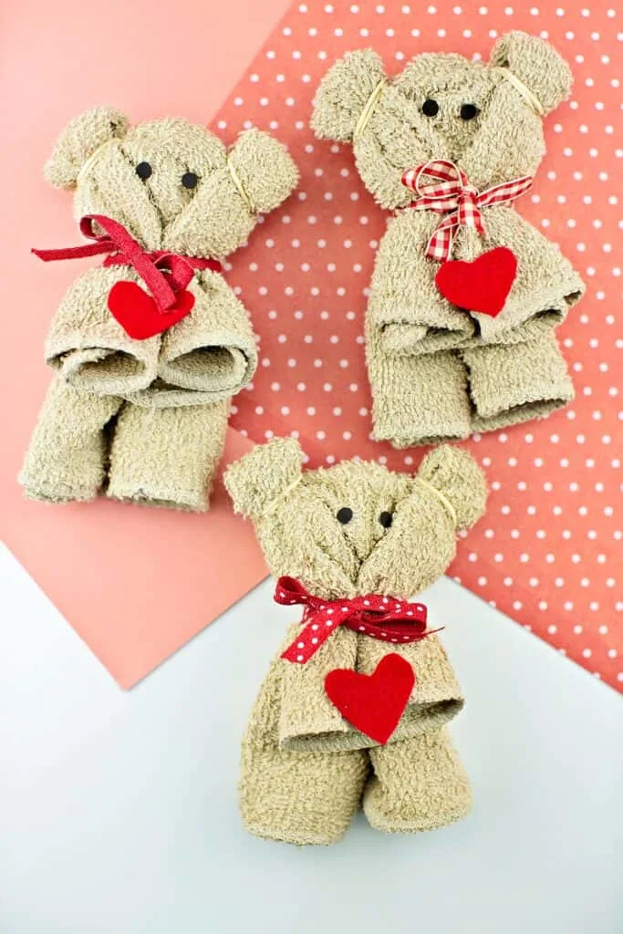 how to make a towel bear valentine craft for kids