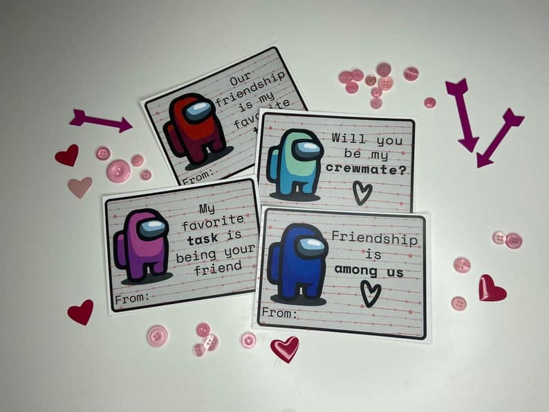 Among Us Valentine Cards - Kids will love these fun game inspired cards