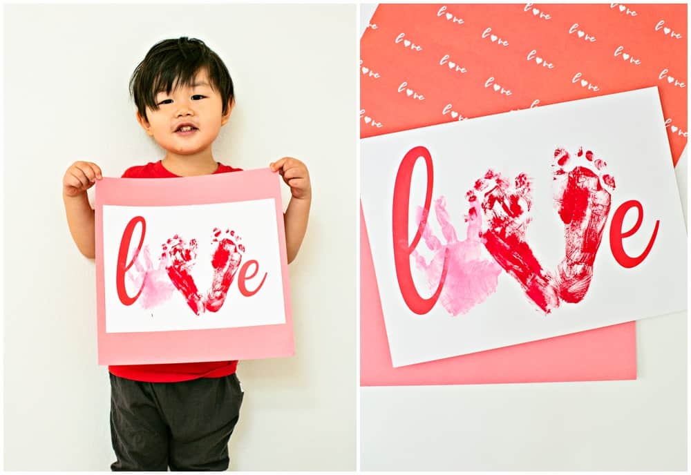 Love Handprint Art. Preschool Valentine Craft. 