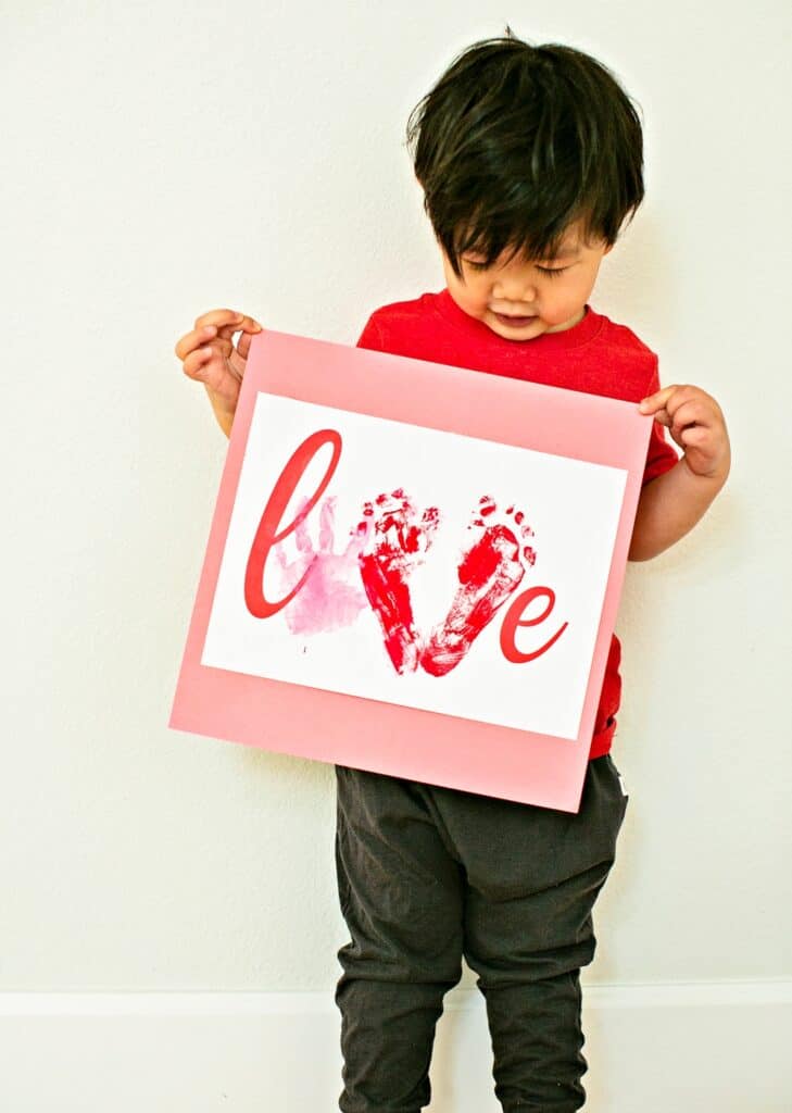 Love Handprint Craft. Preschool Valentine Art Project. 