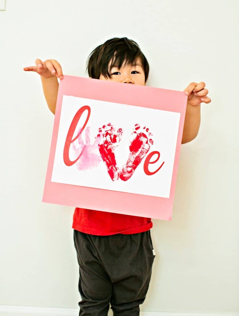 Love Handprint Art. Preschool Valentine Craft. 