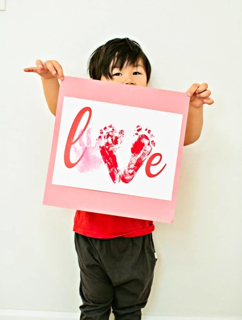 Love Handprint Art. Preschool Valentine Craft. 