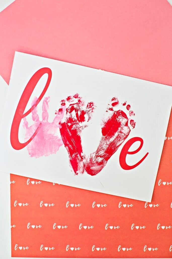 Love Handprint Art. Preschool Valentine Craft. 