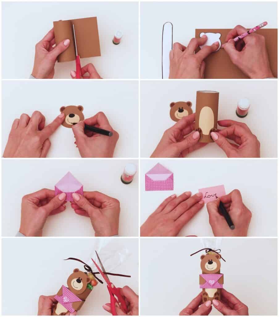 paper tube bear craft Valentine favor