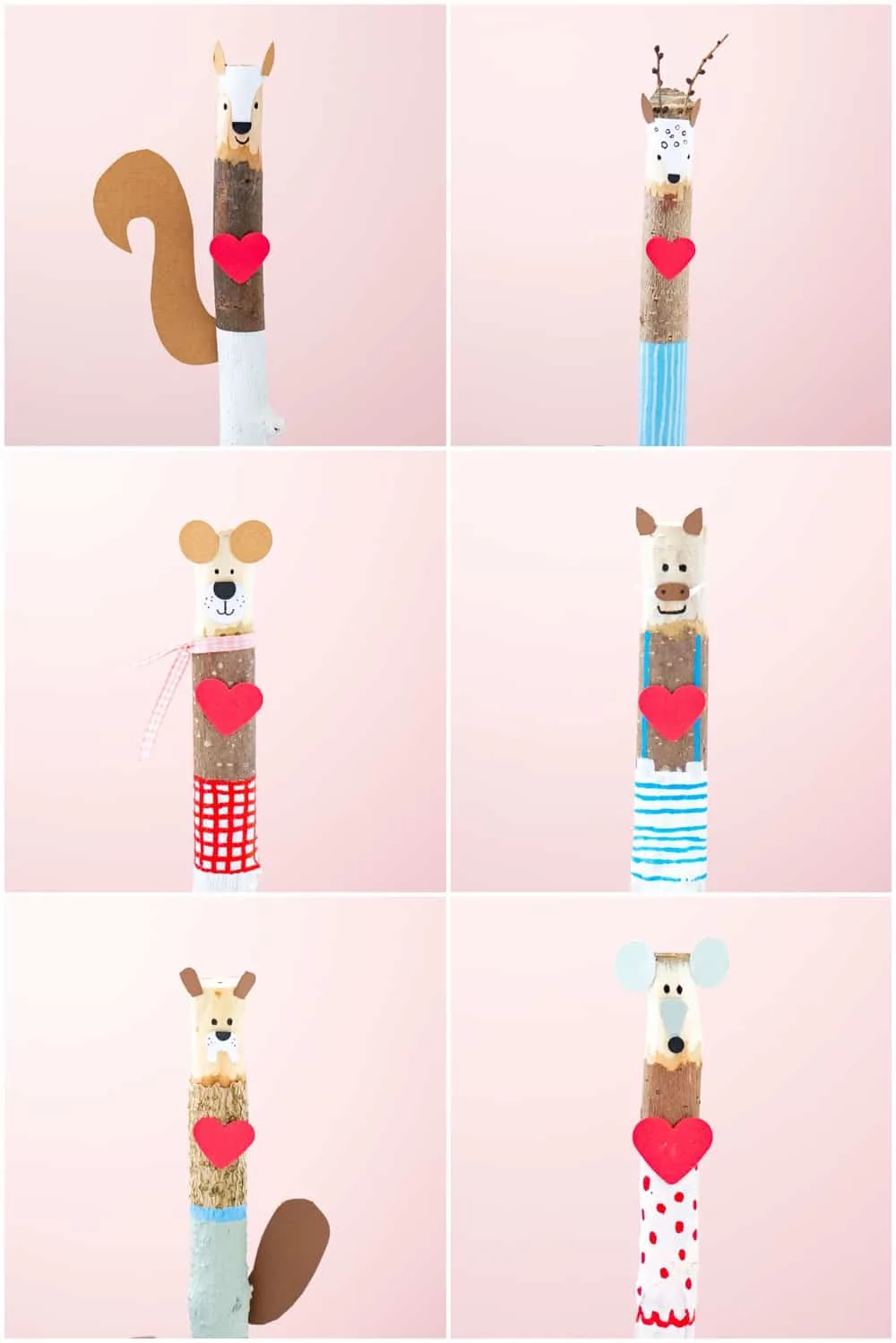 Valentine stick craft for kids. Cute nature Valentine craft. 