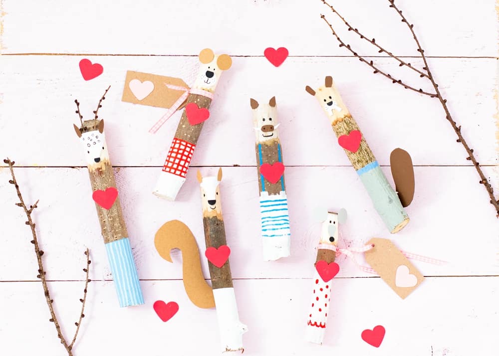 Valentine stick craft for kids. Cute nature Valentine craft. 