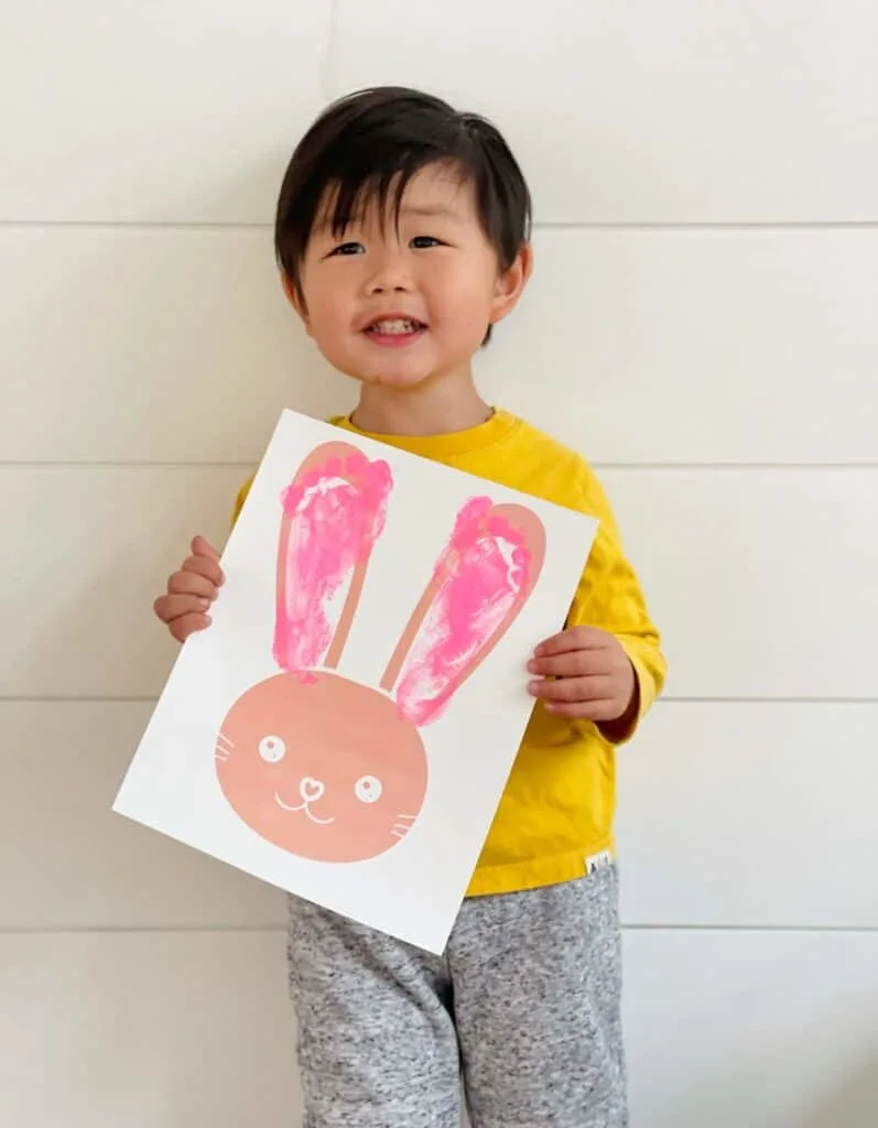 This Bunny Footprint Art is a cute Easter bunny craft for kids