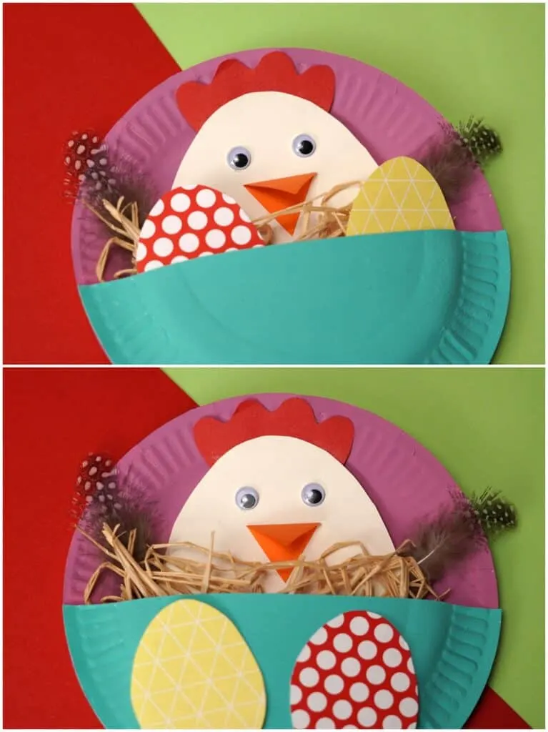 PAPER PLATE EASTER CRAFT WITH MAMA HEN AND CHICK EGGS