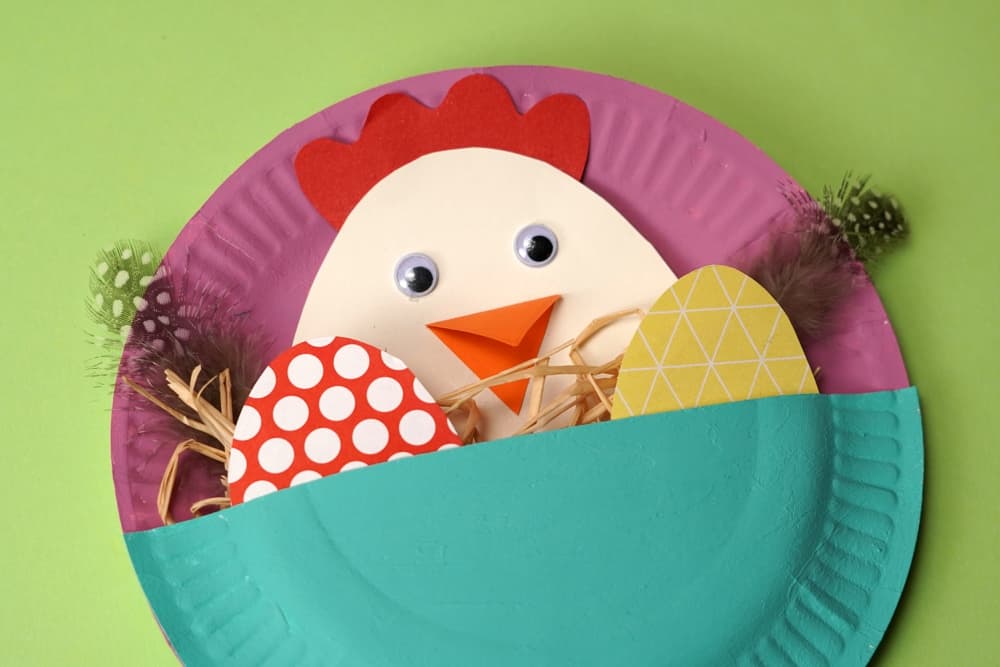 PAPER PLATE EASTER CRAFT WITH MAMA HEN AND CHICK EGGS