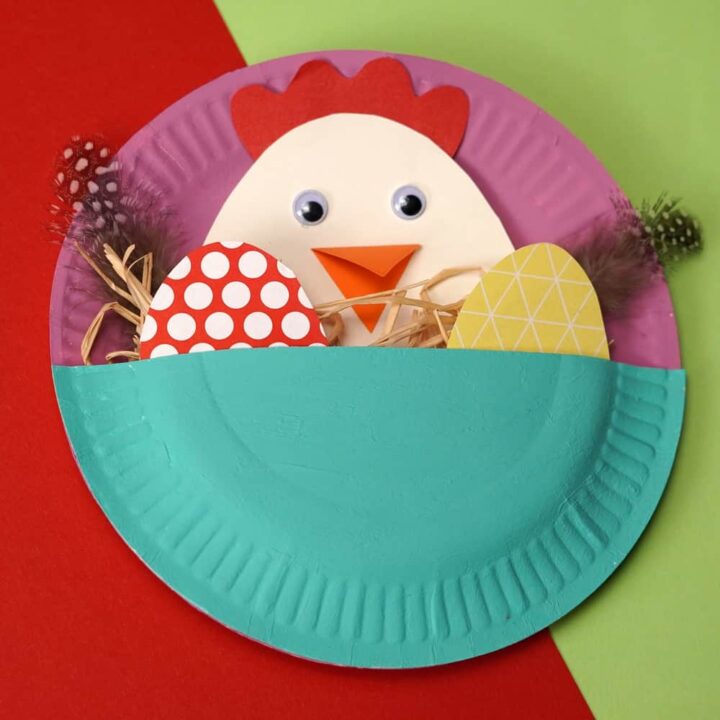 Paper Plate Easter Craft - Cute mama hen and chick Easter art for kids.