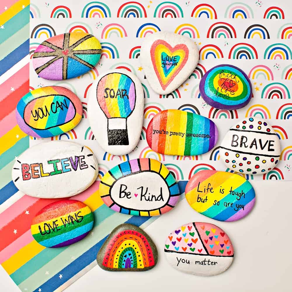 RAINBOW KINDNESS ROCKS - INSPIRATIONAL PAINTED ROCKS