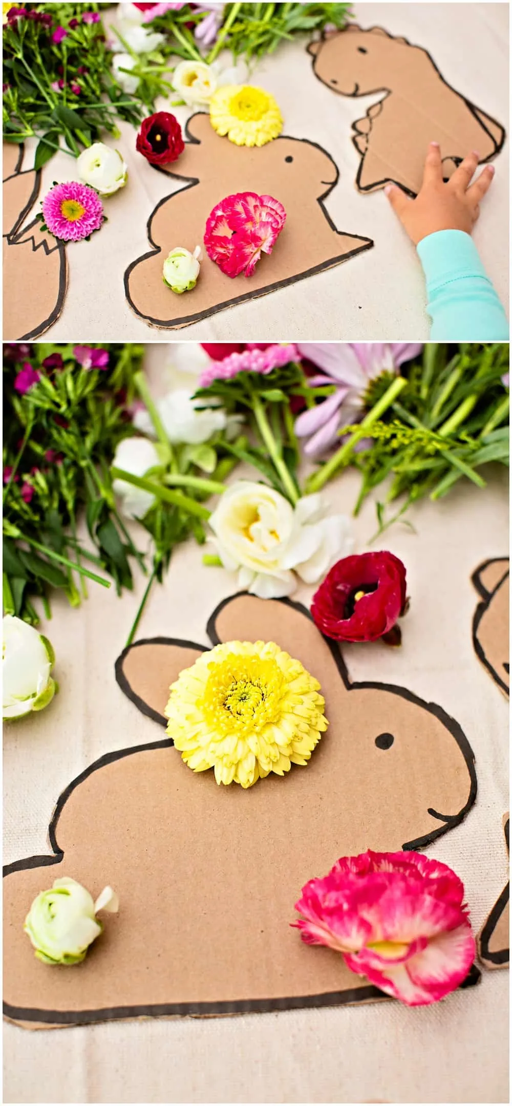 outdoor nature craft activity with flowers for kids