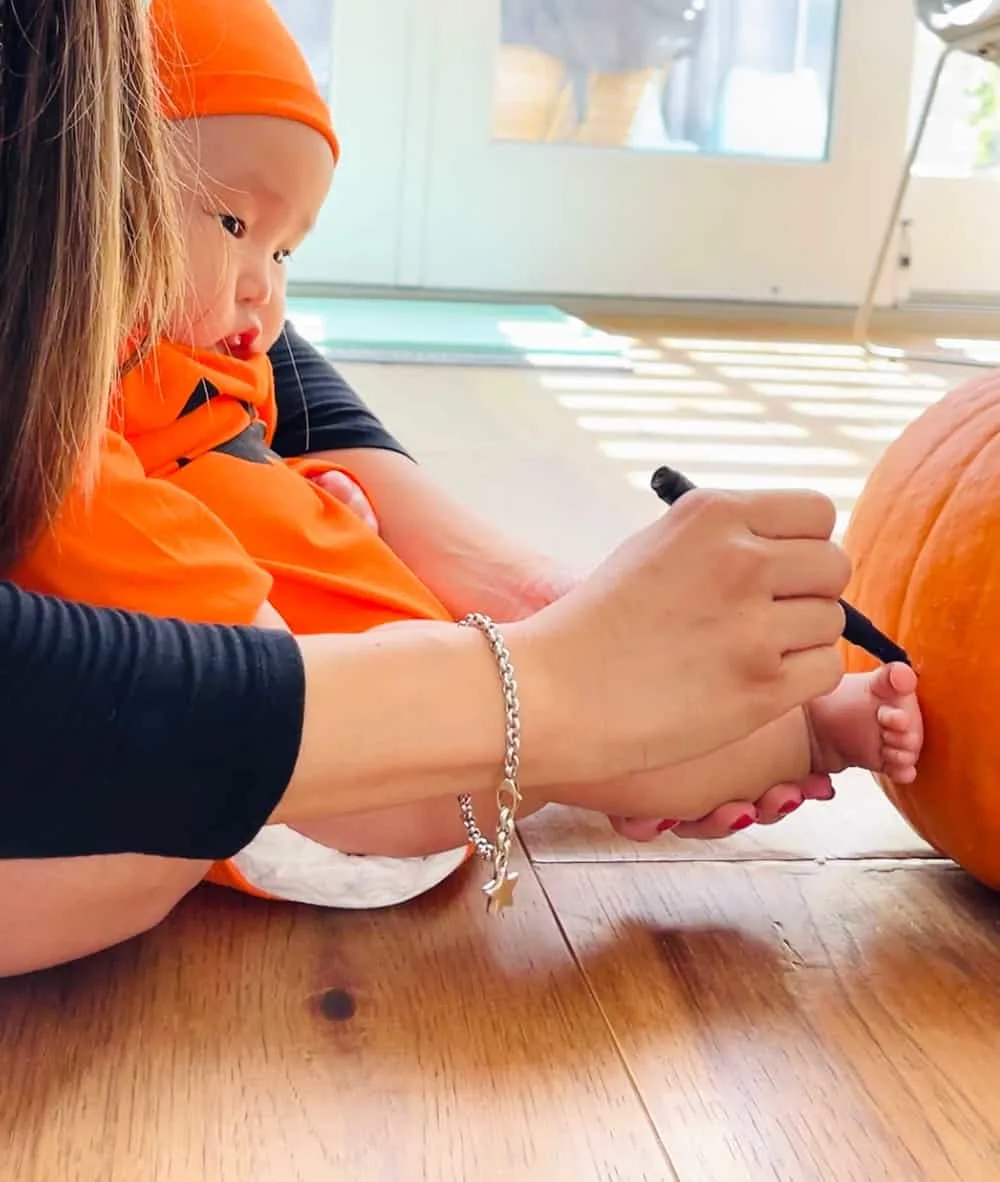 Baby Pumpkin Handprint and Footprint Carving