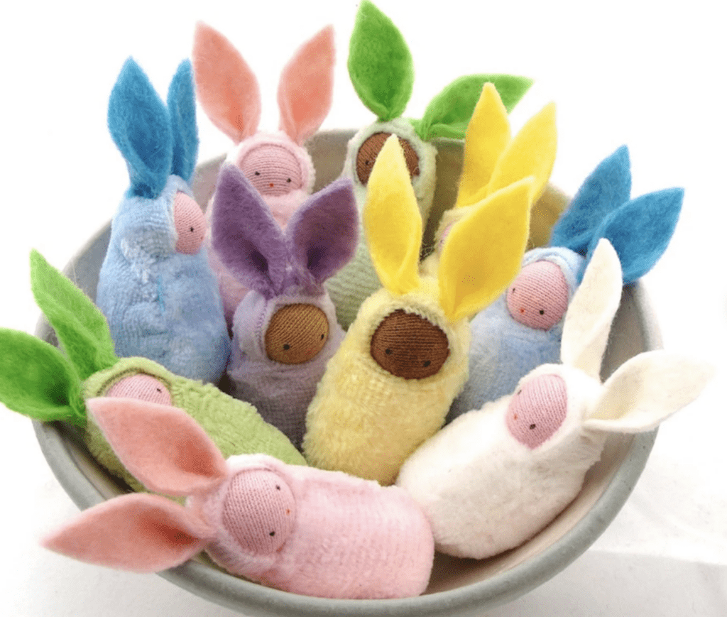 SPRING TIME HAPPY EASTER BUNNY KNIT GOODY BAG HAND SEWN CUTE DECORATION PASTEL 