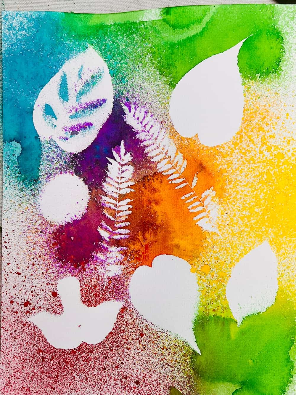 watercolor leaf painting with kids