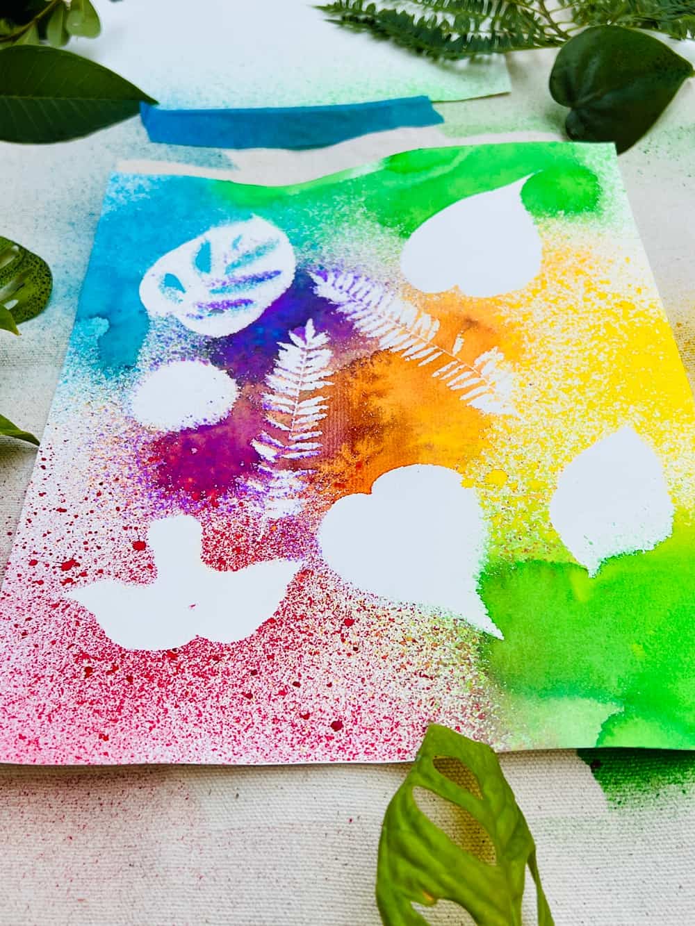 watercolor leaf painting with kids