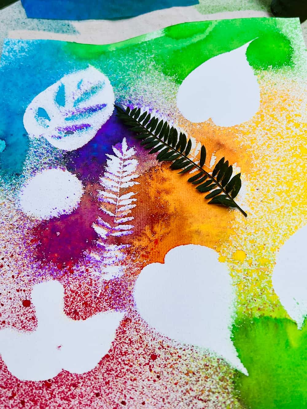 watercolor leaf painting with kids