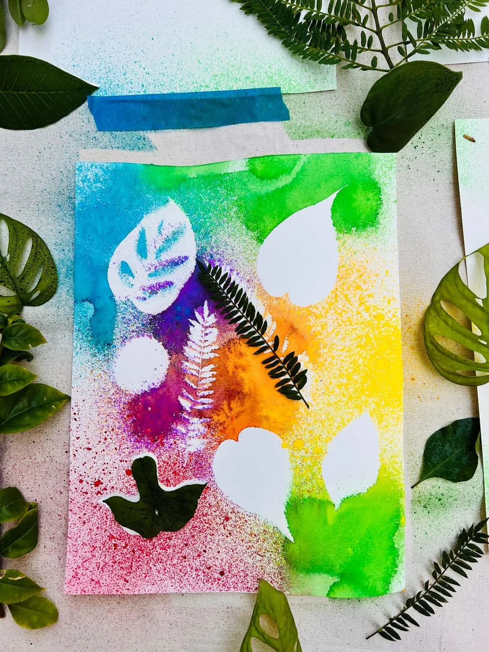 watercolor leaf painting with kids