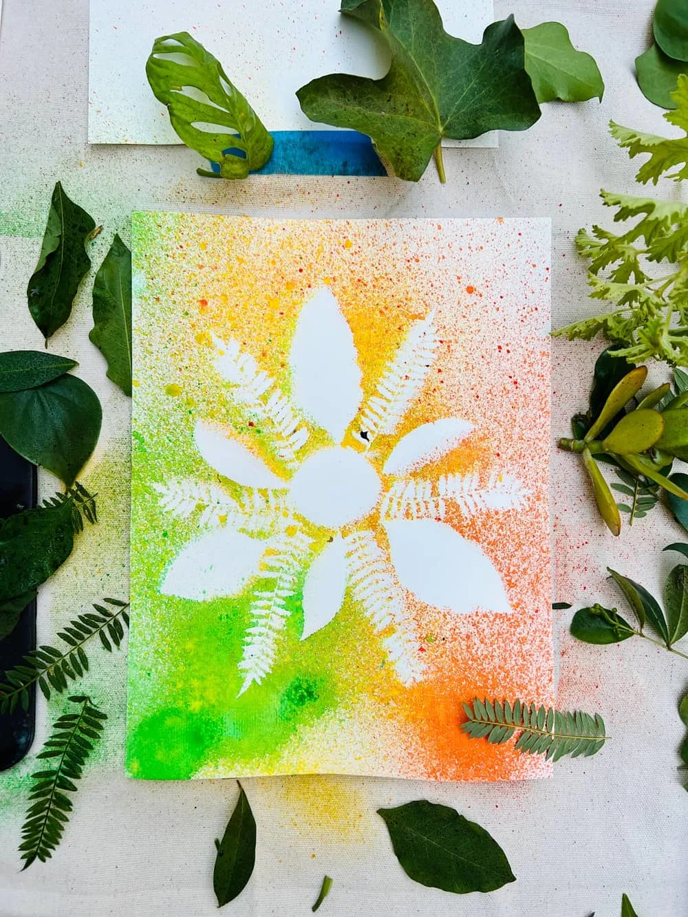 watercolor leaf painting with kids