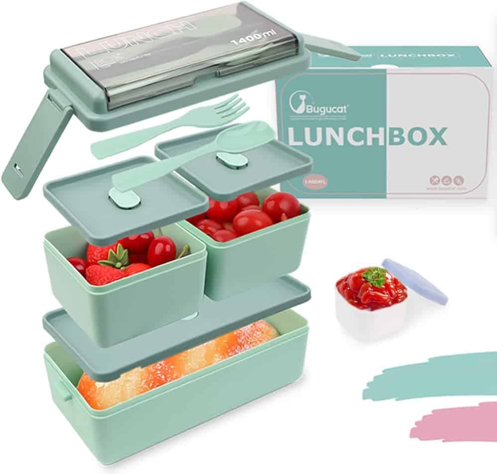 Bugucat Lunch Box 1300ML, Adult Kids Leakproof Bento Box with 5 Compar