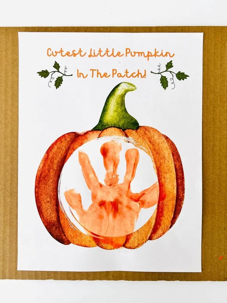 Pumpkin Handprint Art - With Printable Template