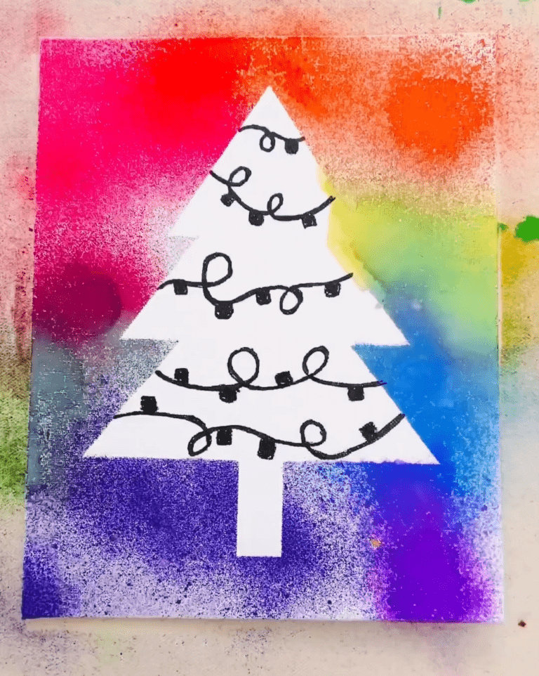 Watercolor Spray Paint Christmas Tree Art Fun DIY Holiday Craft!