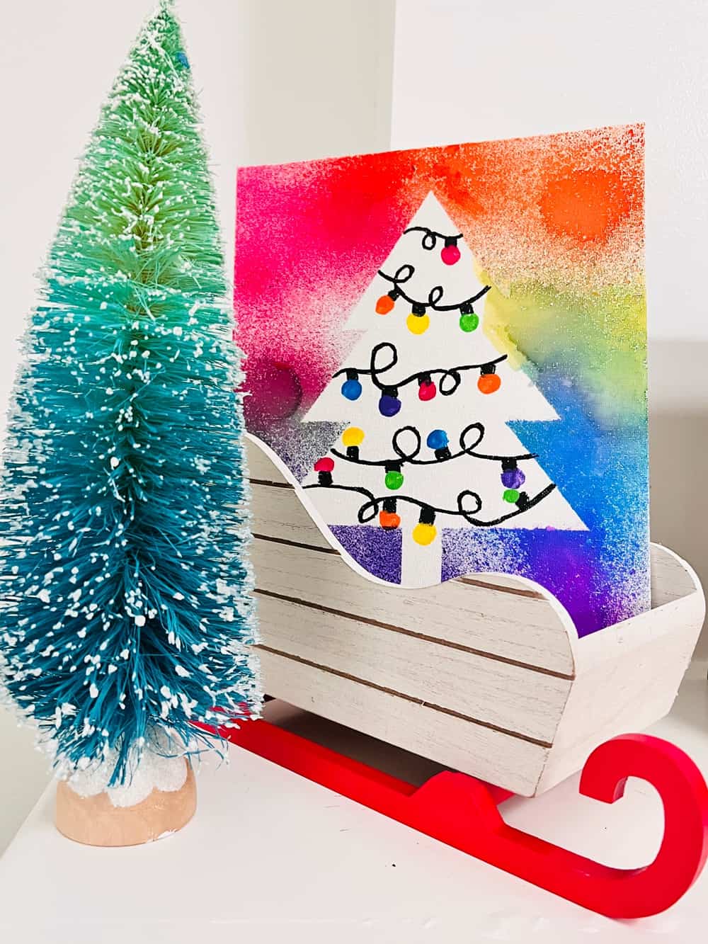 Spray Paint Christmas Tree Art with watercolors 