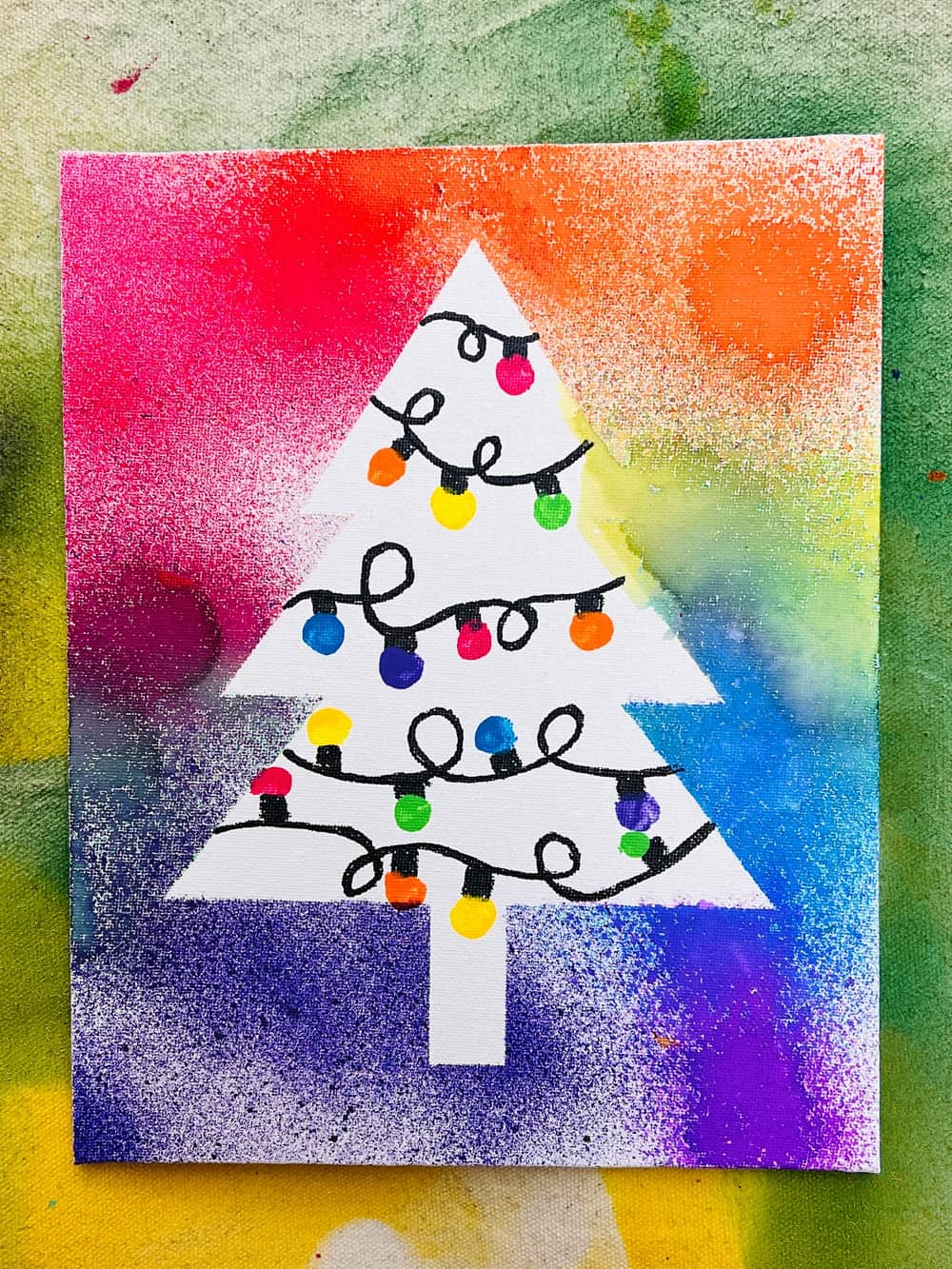 Watercolor Spray Paint Christmas Tree Art