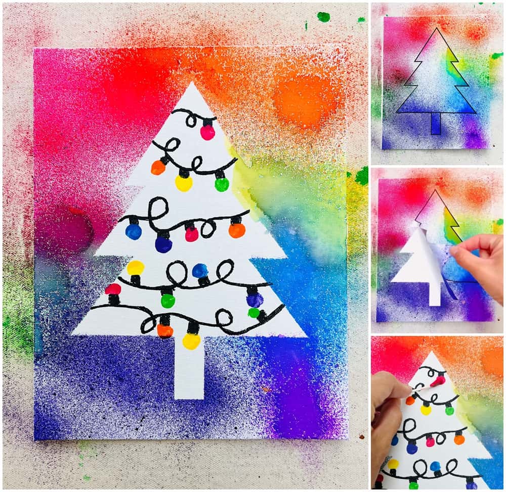 watercolor spray paint christmas tree