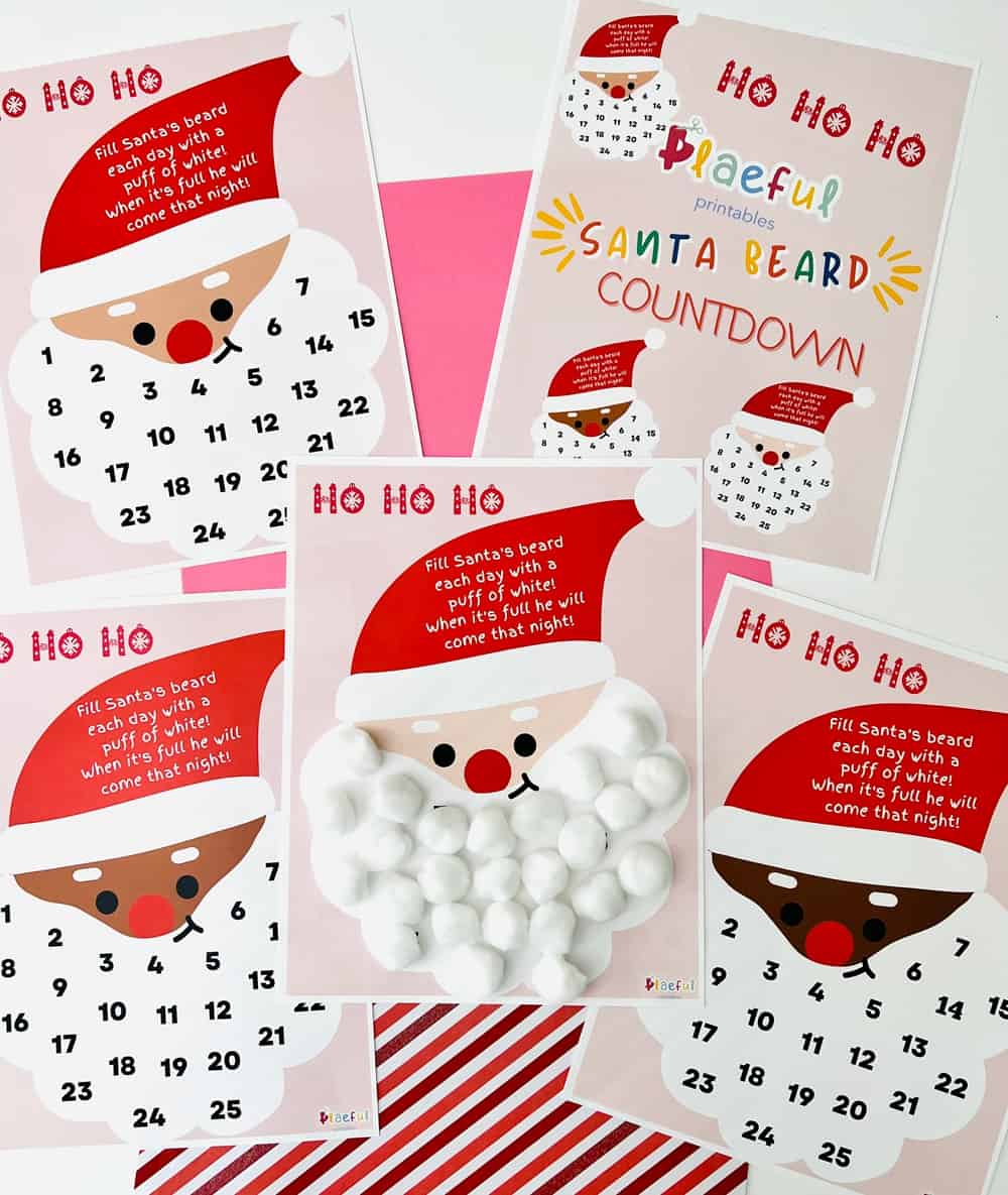 Santa Beard Countdown Christmas Countdown Printable All American