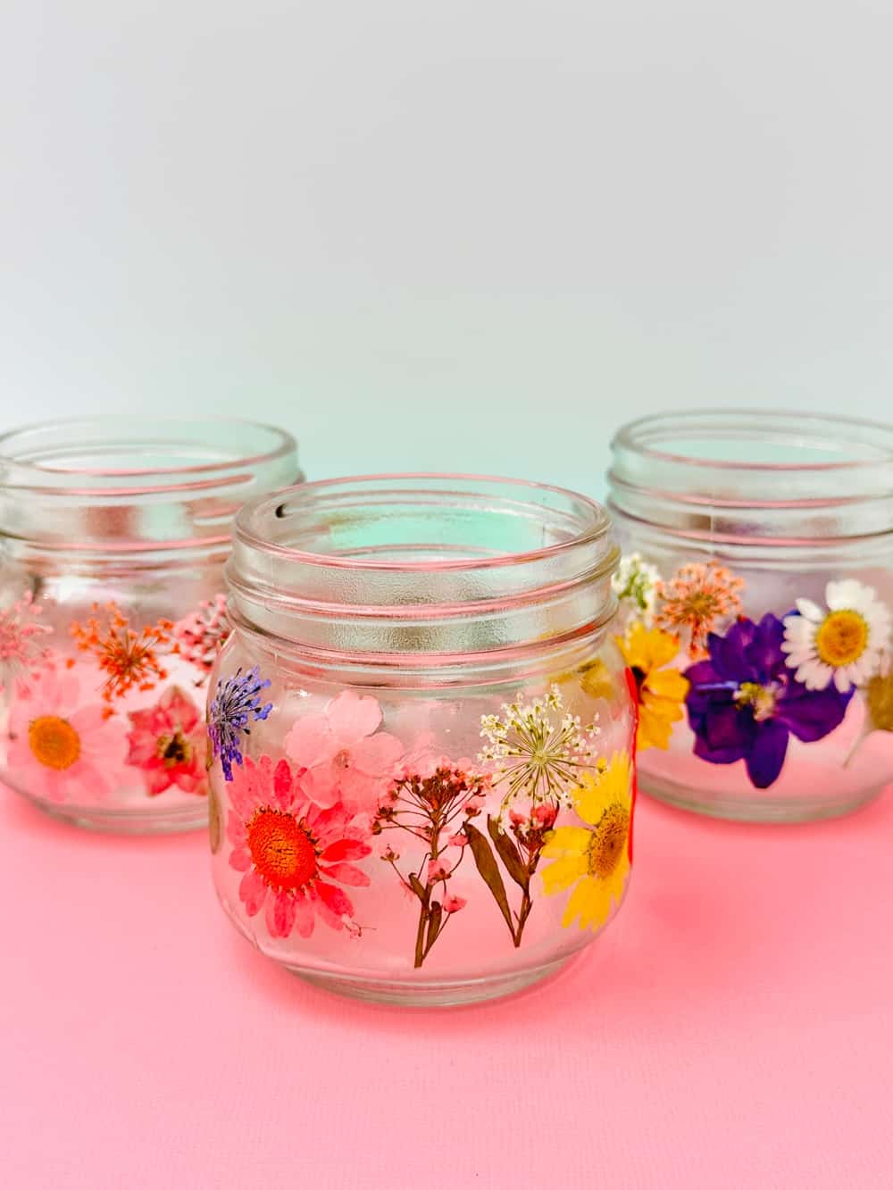 diy pressed flower jars