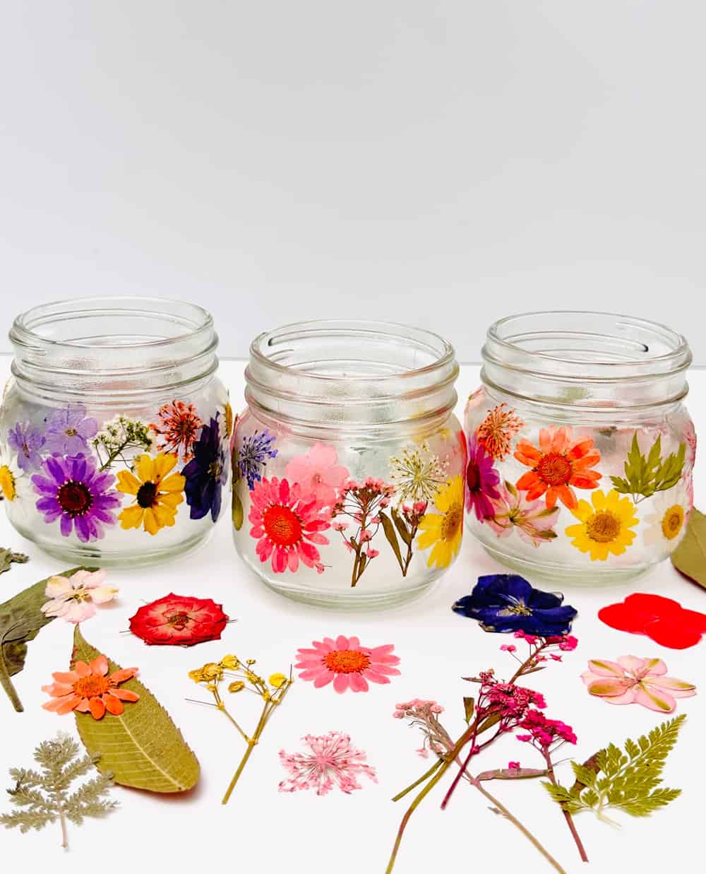 diy pressed flower jars