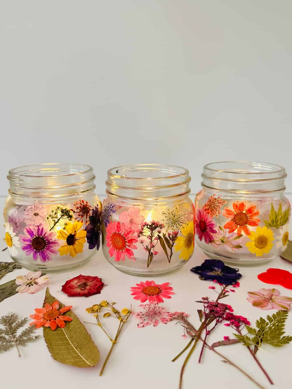 diy pressed flower jars