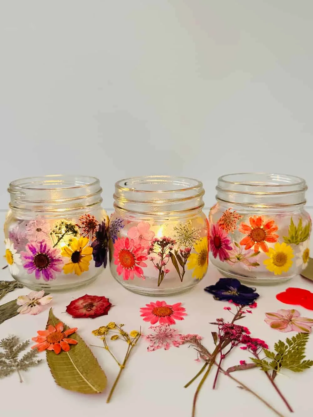 diy pressed flower jars