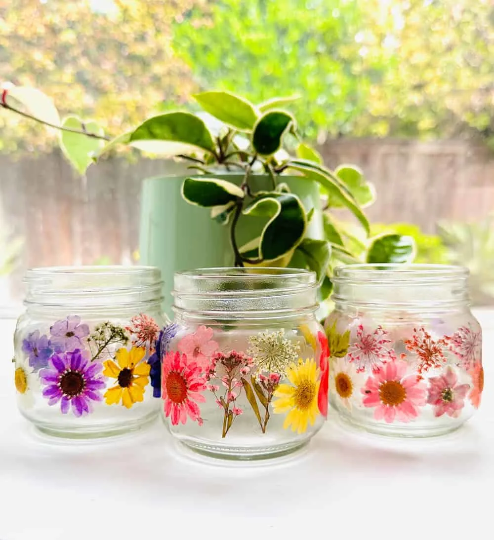 diy pressed flower jars 