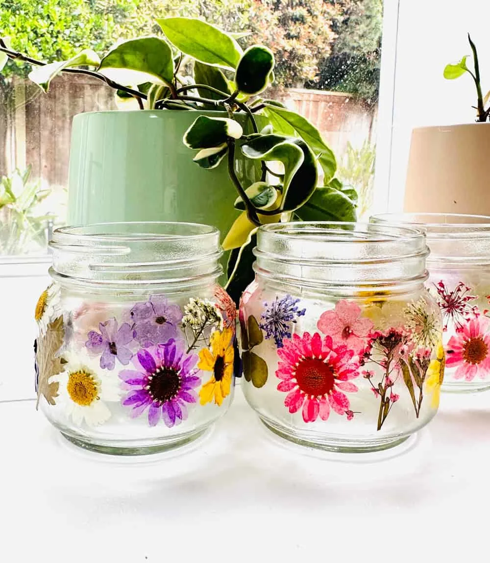 diy pressed flower jars 