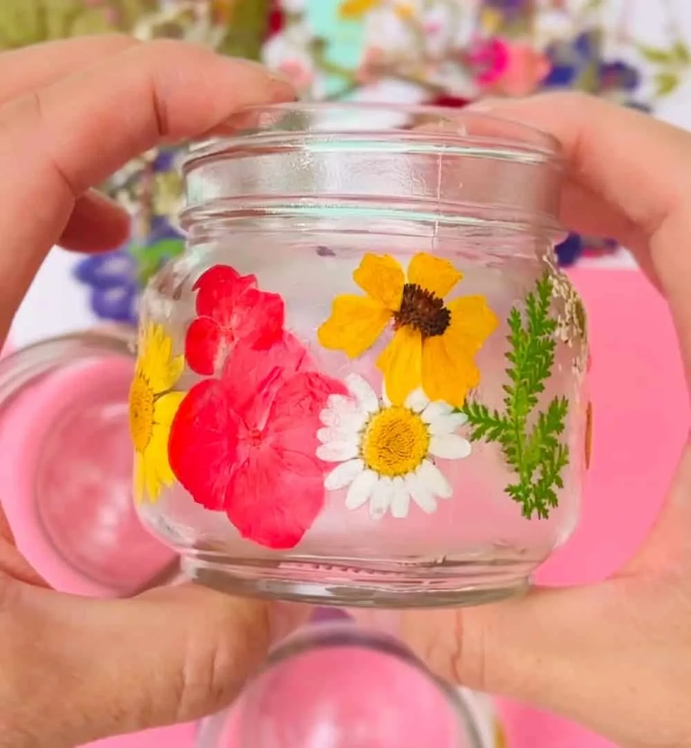 diy pressed flower jars 