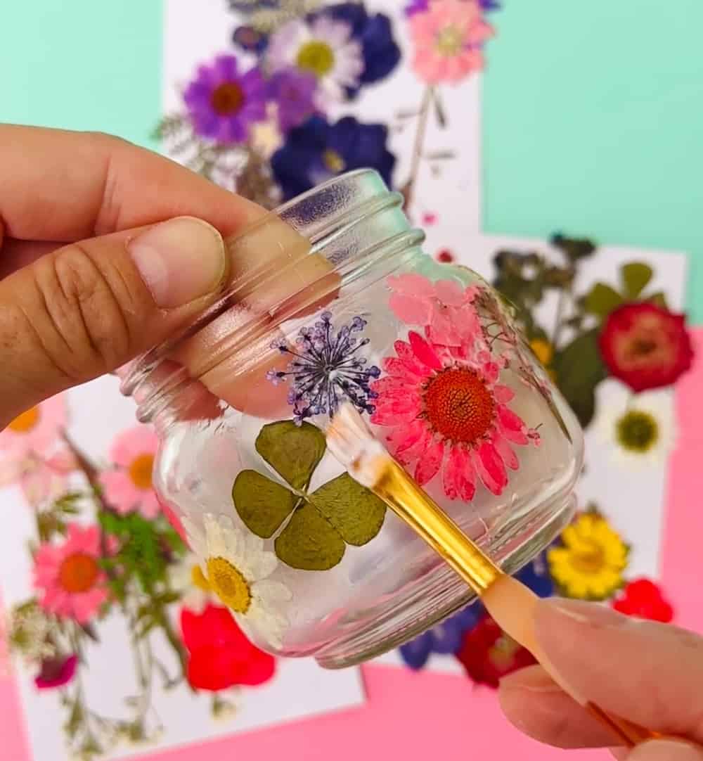 diy pressed flower jars 