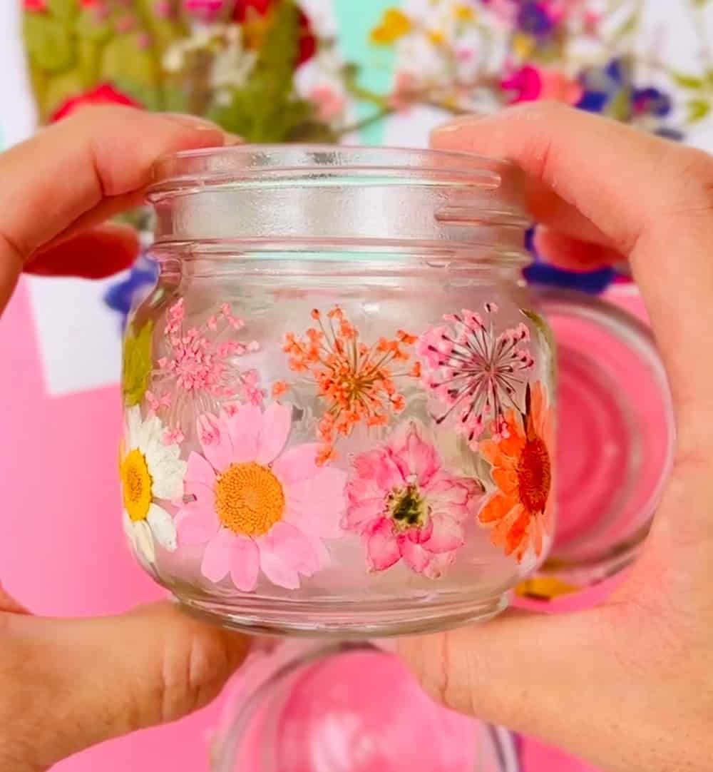 diy pressed flower jars 