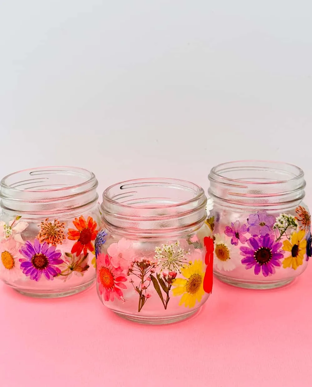 diy pressed flower jars